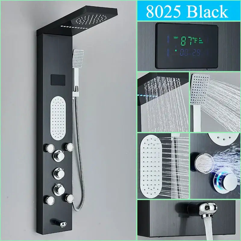 Modern chrome led shower panel with rainfall head for bathroom