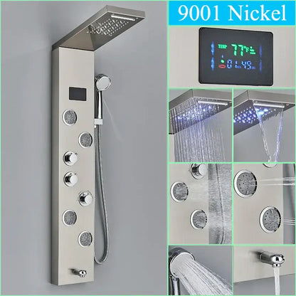 Modern chrome led shower panel with rainfall head for bathroom