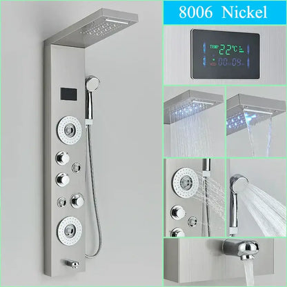 Modern chrome led shower panel with rainfall head for bathroom