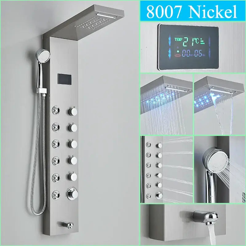 Modern chrome led shower panel with rainfall head for bathroom