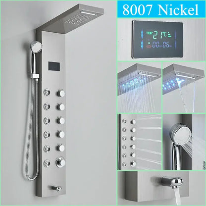 Modern chrome led shower panel with rainfall head for bathroom