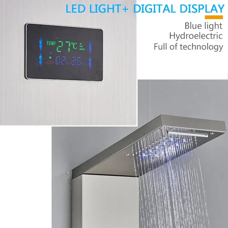 Modern chrome led shower panel with rainfall head for bathroom