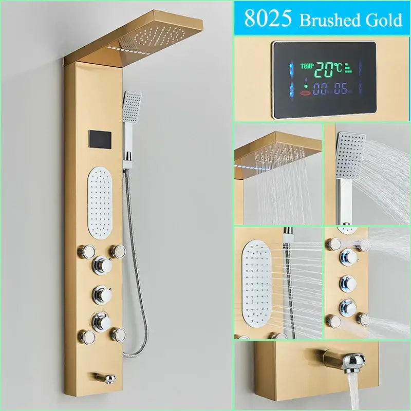Modern chrome led shower panel with rainfall head for bathroom