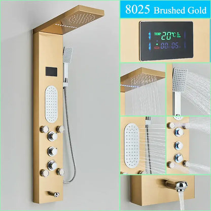 Modern chrome led shower panel with rainfall head for bathroom