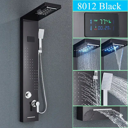 Modern chrome led shower panel with rainfall head for bathroom