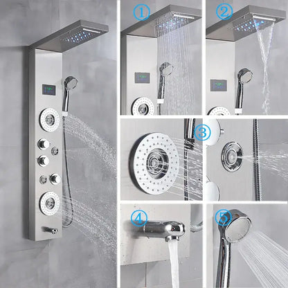 Modern chrome led shower panel with rainfall head for bathroom