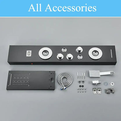 Black led shower panel tower with rainhead for bathroom massage spa