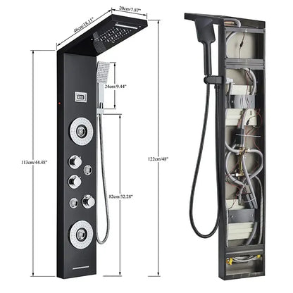 Black led shower panel tower with rainhead for bathroom massage spa
