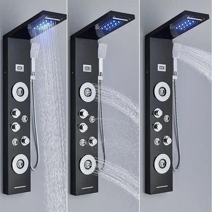 Black led shower panel tower with rainhead for bathroom massage spa