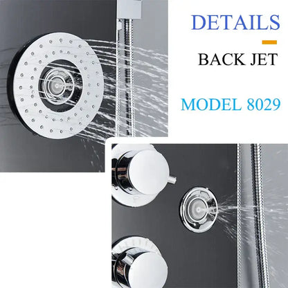Black led shower panel tower with rainhead for bathroom massage spa