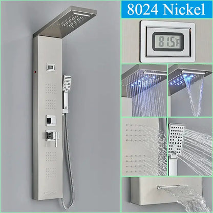 Black led shower panel tower with rainhead for bathroom massage spa