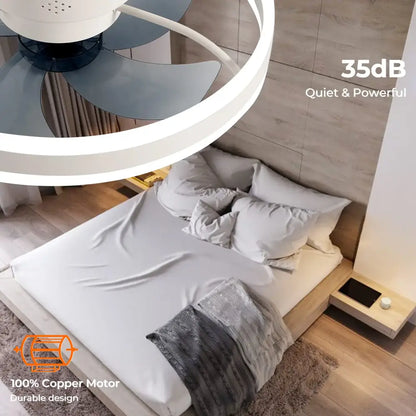 Modern black & white circular ceiling fan light bedroom decor