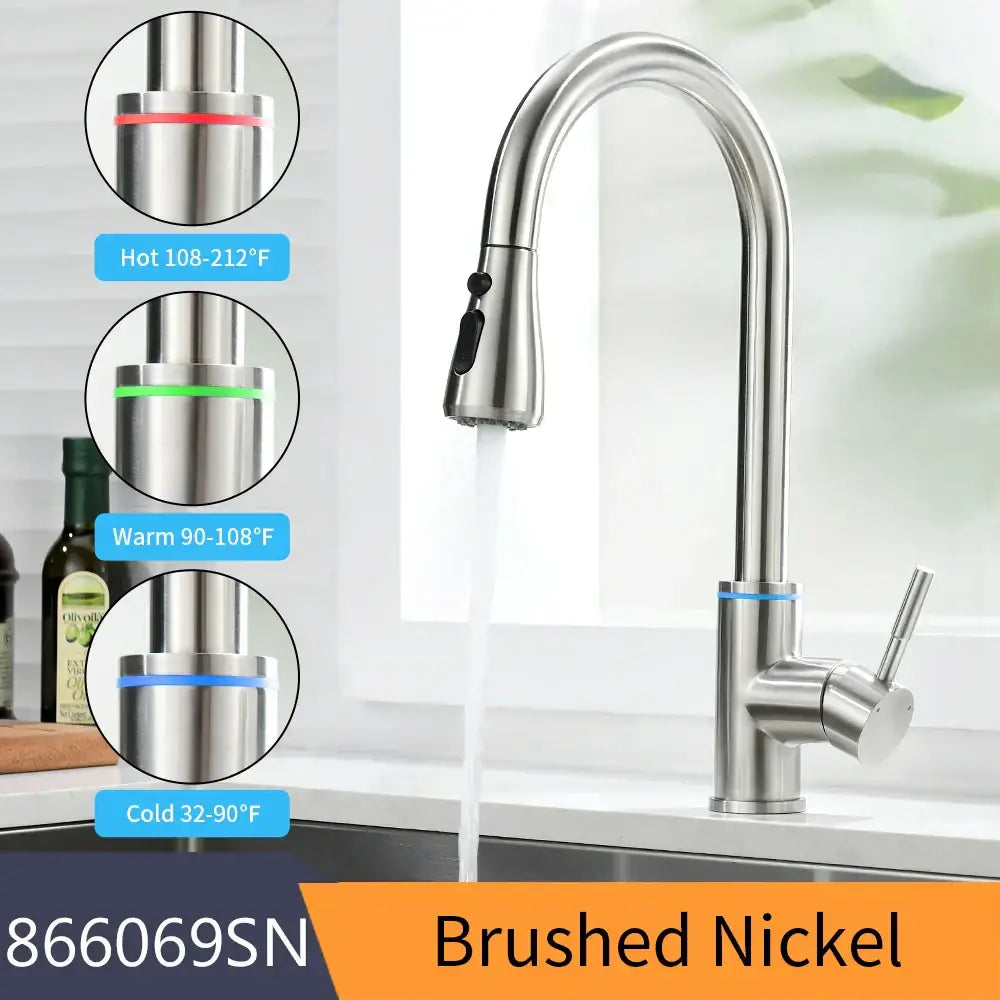 Matte black led single hole kitchen faucet with temperature sensor