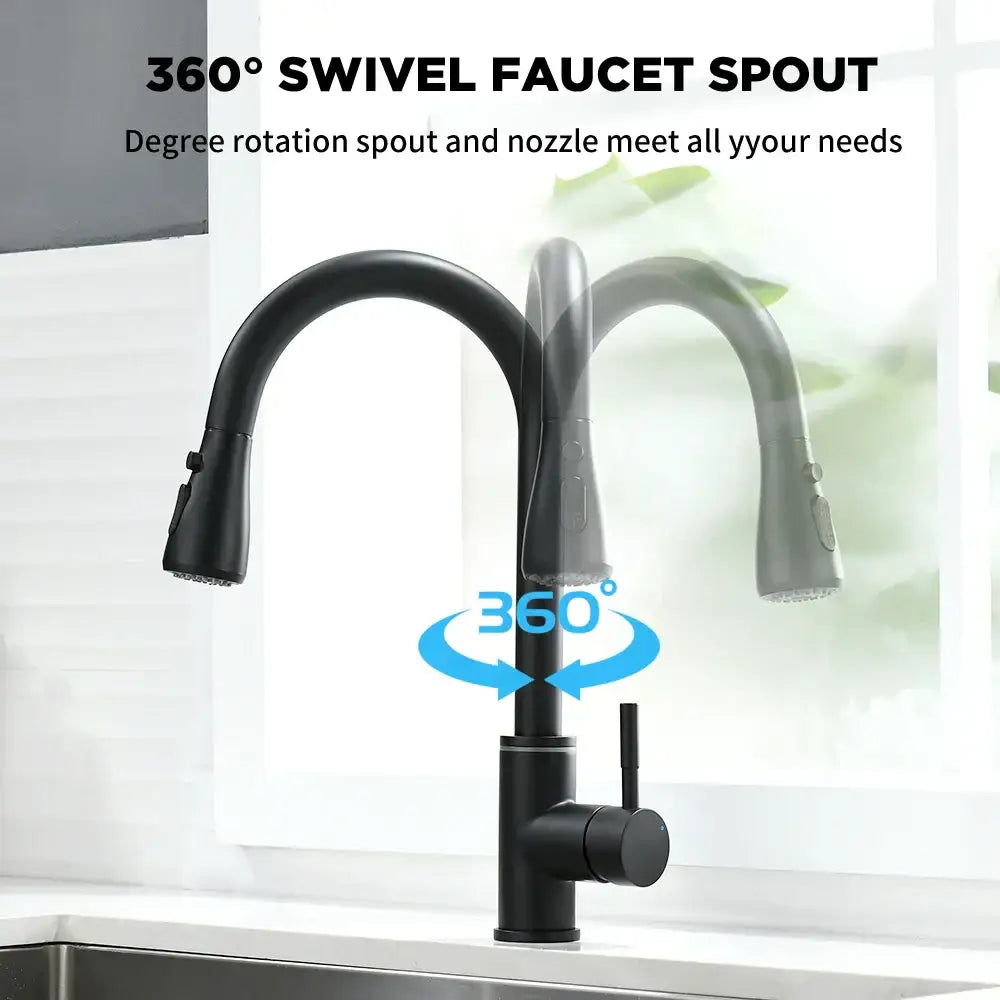 Matte black led single hole kitchen faucet with temperature sensor