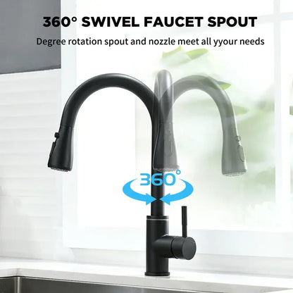 Matte black led single hole kitchen faucet with temperature sensor