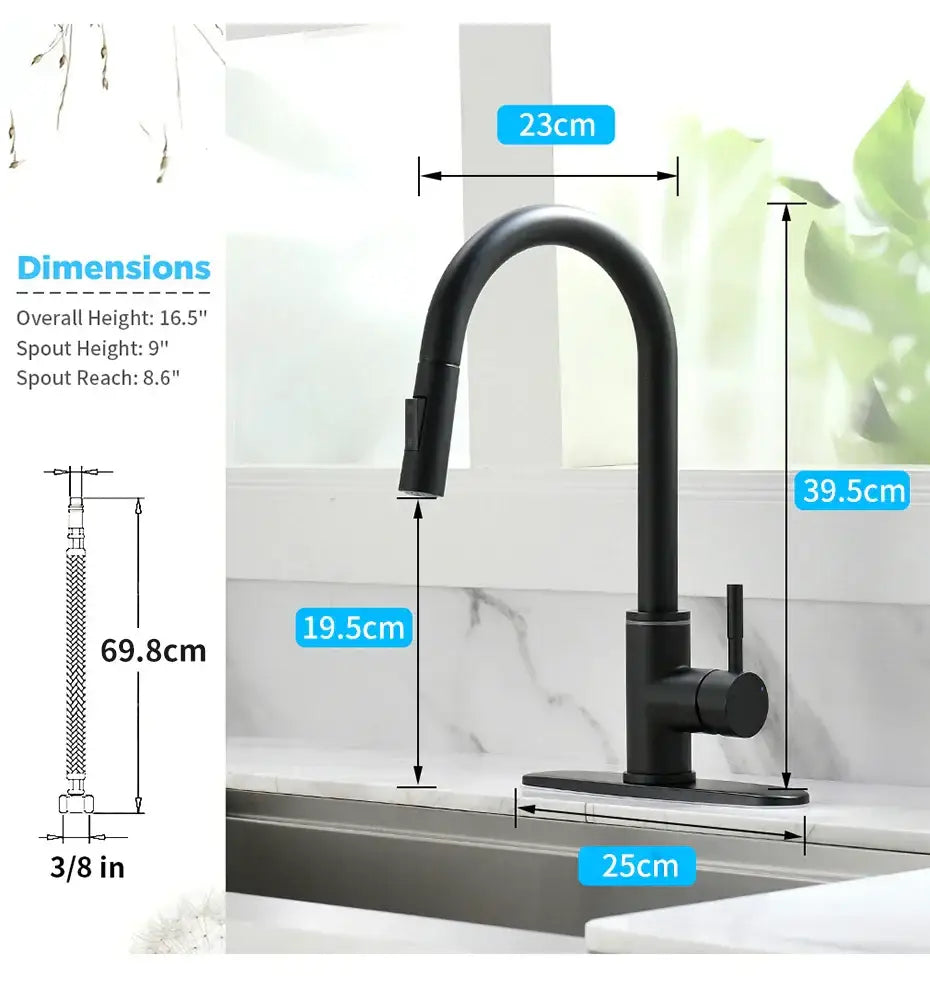 Matte black led single hole kitchen faucet with temperature sensor