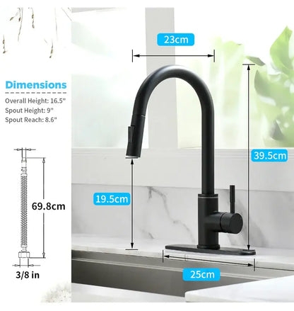 Matte black led single hole kitchen faucet with temperature sensor