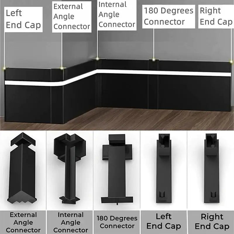 Modern black aluminum profile baseboard led skirting living room lighting