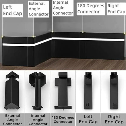 Modern black aluminum profile baseboard led skirting living room lighting