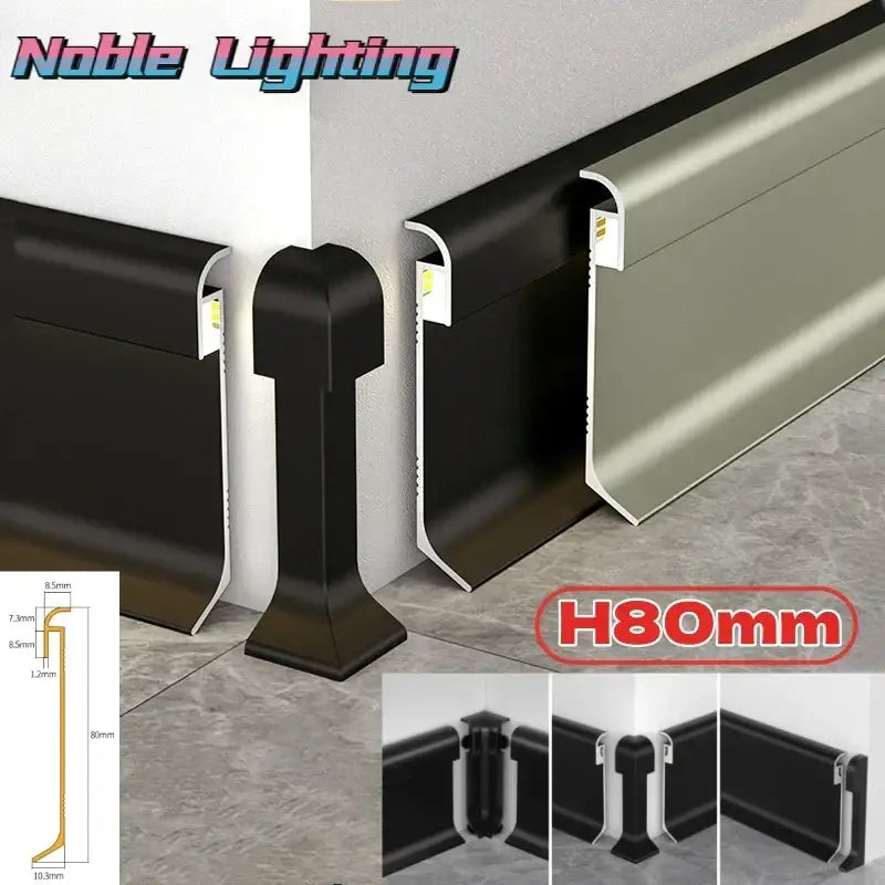 Modern black & gray led skirting line – living room wall trim