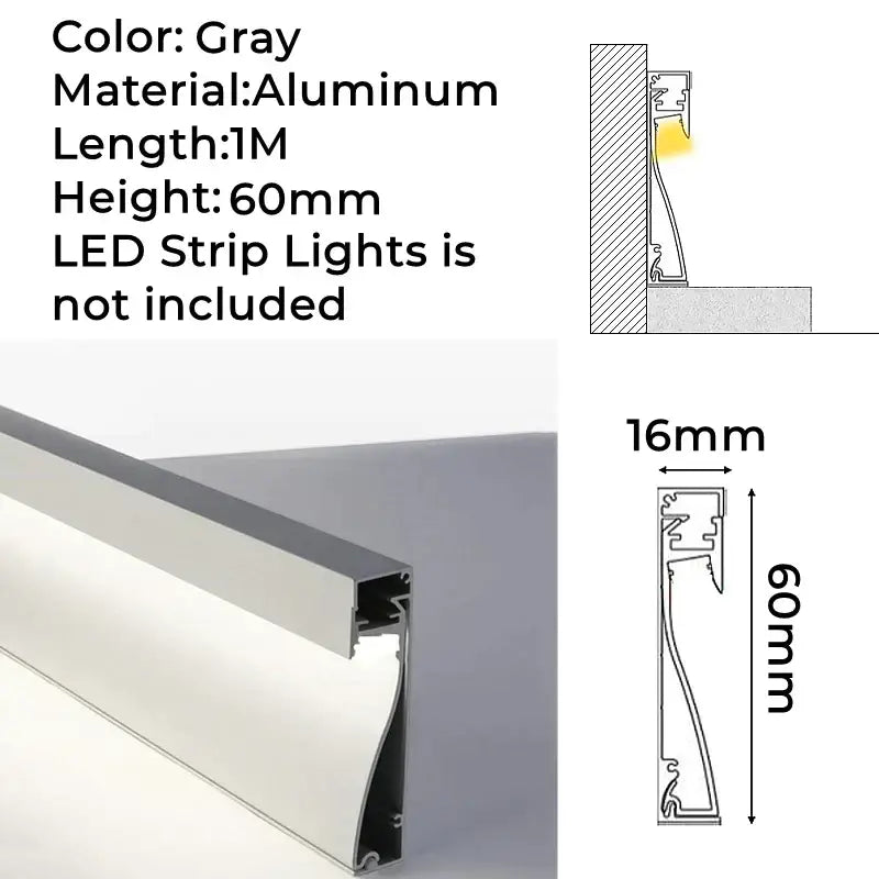 Modern black & gray led skirting line strip light kitchen lighting