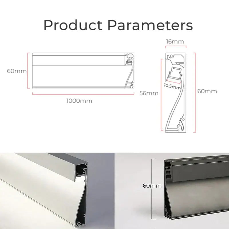 Modern black & gray led skirting line strip light kitchen lighting