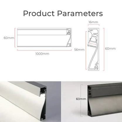 Modern black & gray led skirting line strip light kitchen lighting