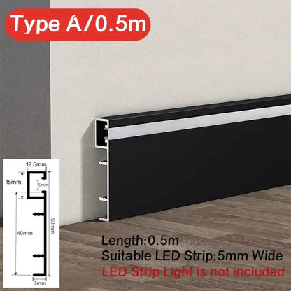 Modern black aluminum led skirting profile living room recessed light