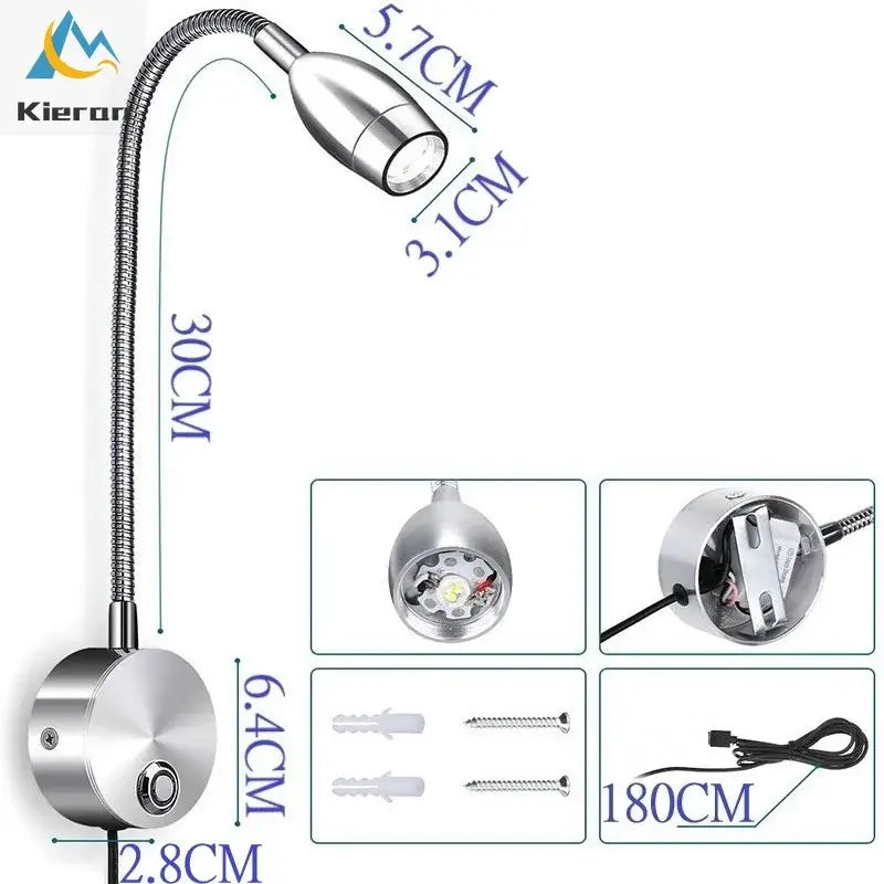 Silver flexible led snake wall lamp bedroom reading light