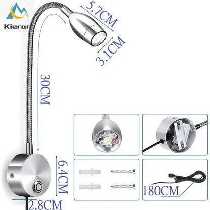 Silver flexible led snake wall lamp bedroom reading light