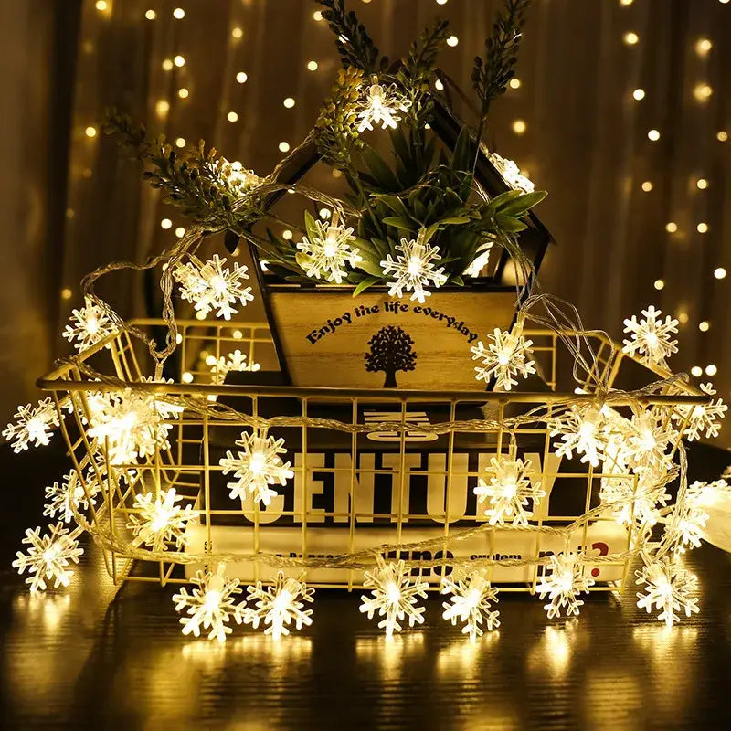 Warm white led snowflake christmas lights living room decor