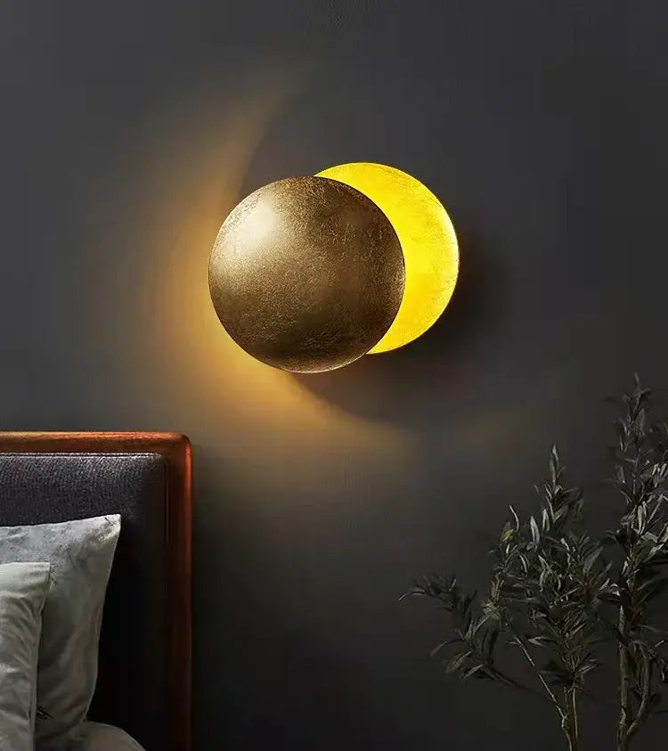 Modern black and gold led solar eclipse wall lamp bedroom sconce