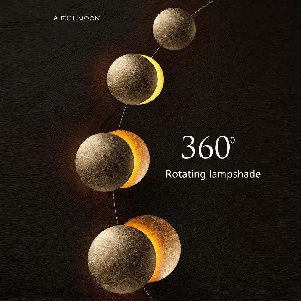 Modern black and gold led solar eclipse wall lamp bedroom sconce