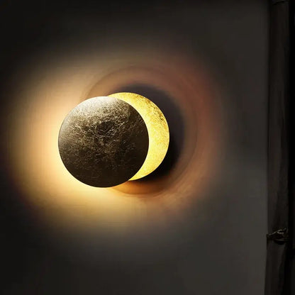 Modern black and gold led solar eclipse wall lamp bedroom sconce