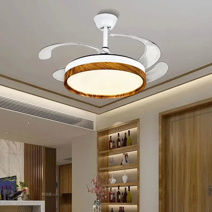 Modern wood and silver ceiling fan light bedroom remote control
