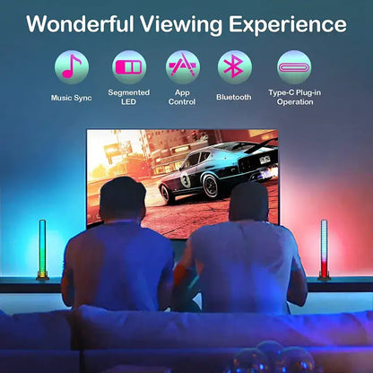 Sleek rainbow sound control light bar set for living room entertainment
