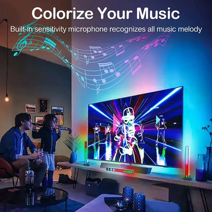 Sleek rainbow sound control light bar set for living room entertainment