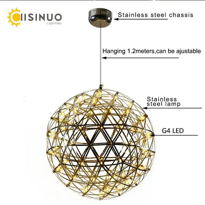 Modern gold led spark ball pendant light dining room chandelier