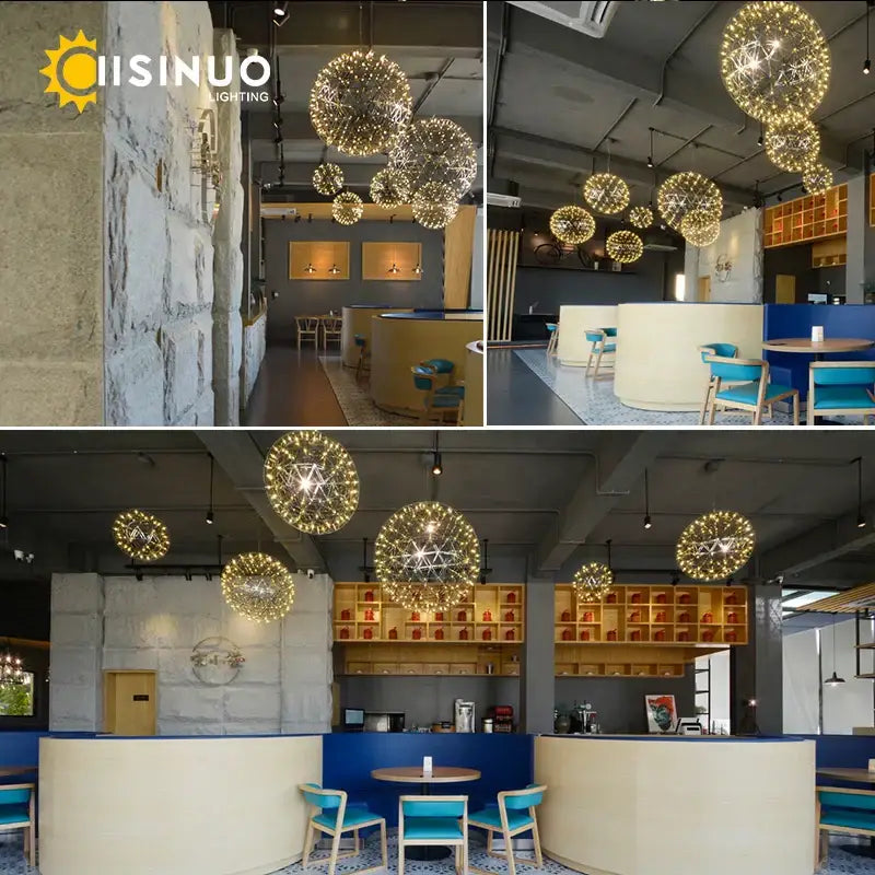 Modern gold led spark ball pendant light dining room chandelier