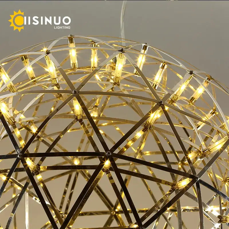 Modern gold led spark ball pendant light dining room chandelier