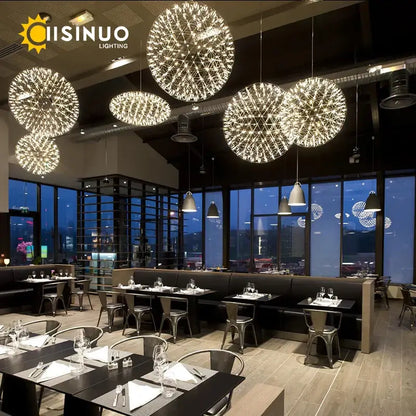 Modern gold led spark ball pendant light dining room chandelier