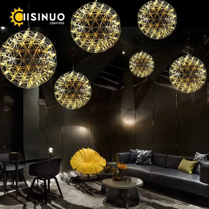 Modern gold led spark ball pendant light dining room chandelier