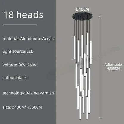 Modern black led spiral ceiling chandelier living room 50 light