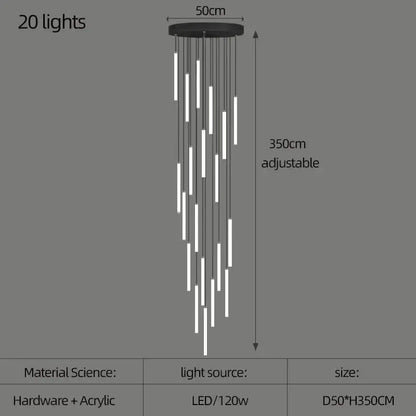 Modern black led spiral ceiling chandelier living room 50 light