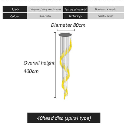 Modern gold & black led spiral chandelier stairwell pendant light
