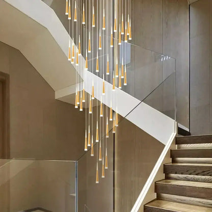 Modern gold & black led spiral chandelier stairwell pendant light