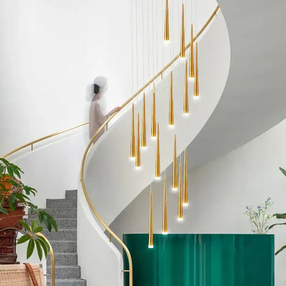 Modern gold & black led spiral chandelier stairwell pendant light