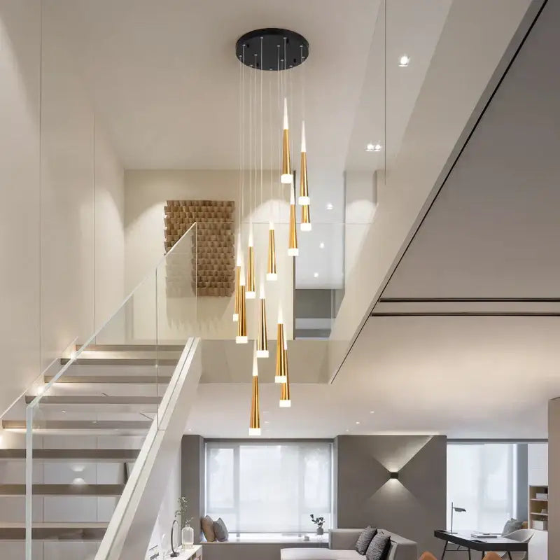 Modern gold & black led spiral chandelier stairwell pendant light