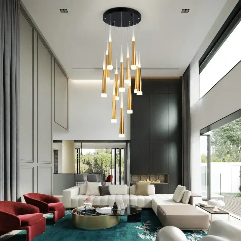 Modern golden led spiral chandelier stairwell pendant light