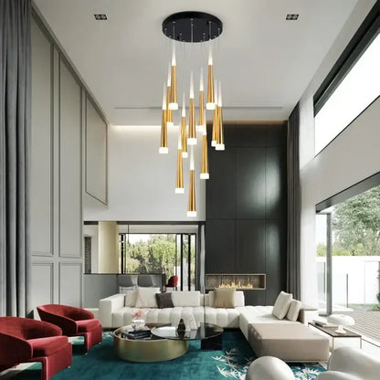 Modern golden led spiral chandelier stairwell pendant light